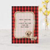 hond op touw lijst met houthakker plaid Christmas Kaart (Gele Bloem)