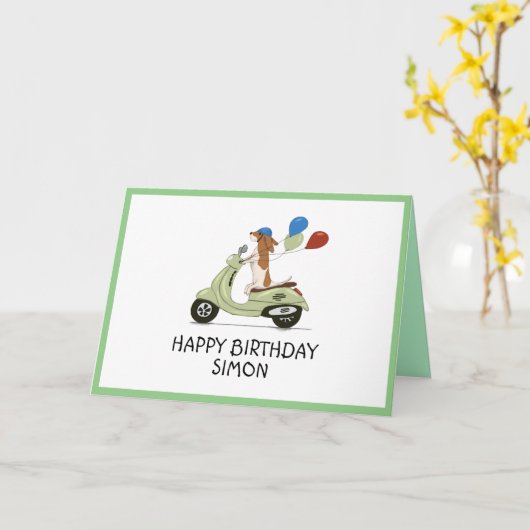 Hond op Vespa met ballonnen Kaart (Gele Bloem)