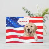 hond op vlag op 4 juli BBQ-feestje Kaart (Staand voorkant)