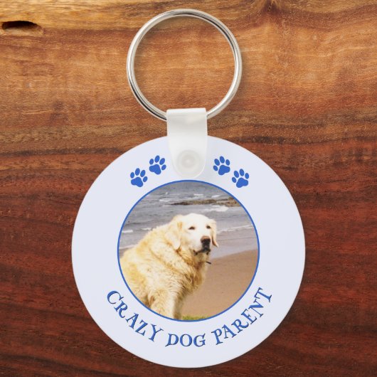 Hond ouder foto blauw aangepaste tekst sleutelhanger (Voorkant)