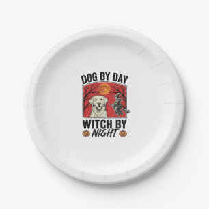 Hond overdag Heks 's nachts Vintage Halloween-hond Papieren Bordje