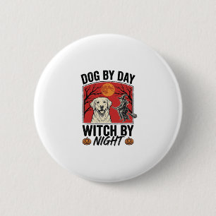Hond overdag Heks 's nachts Vintage Halloween-hond Ronde Button 5,7 Cm