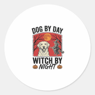 Hond overdag Heks 's nachts Vintage Halloween-hond Ronde Sticker