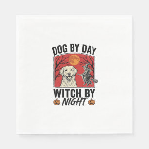 Hond overdag Heks 's nachts Vintage Halloween-hond Servet