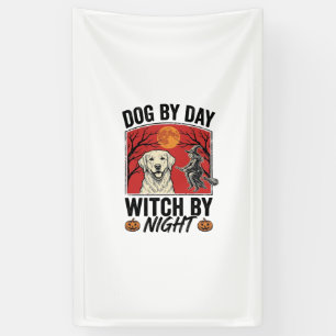 Hond overdag Heks 's nachts Vintage Halloween-hond Spandoek