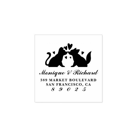 Hond Paar Silhouet Bruiloft Namen Retouradres Rubberstempel (Afrduk)