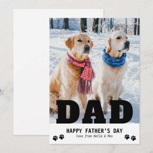 Hond Papa Fijne Vaderdag Pootafdruk Modern Foto Feestdagenkaart (Voorkant / Achterkant)