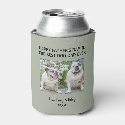 Hond Papa Happy Vaderdag Custom Foto Groen Blikjeskoeler (Blikje Voorkant)