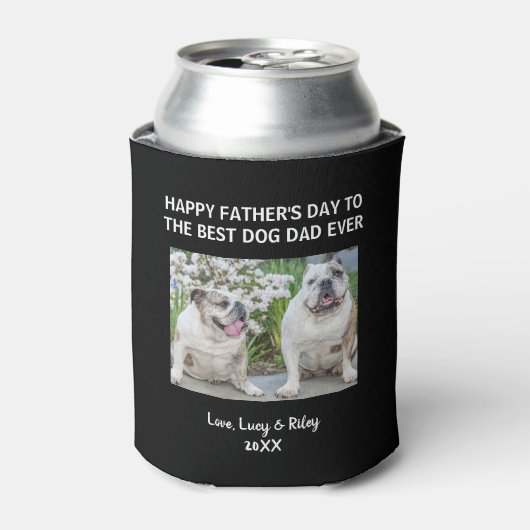 Hond Papa Happy Vaderdag Custom Foto Zwart Blikjeskoeler (Blikje Voorkant)