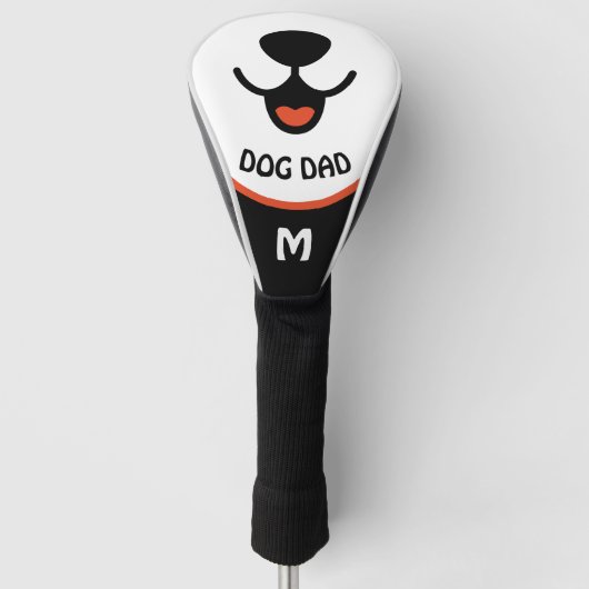 Hond Papa Puppy Gezicht Rood Wit & Zwart Golfheadcover (Voorkant)