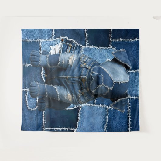 Hond Patchwork Kunst Denim Wandkleed (Voorkant (horizontaal))