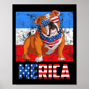 Hond Patriottisch USA 4 juli Amerikaanse vlag Amer Poster