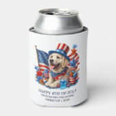 Hond Patriottische Top Hat Rood Wit Blauw Sterren  Blikjeskoeler (Blikje Voorkant)