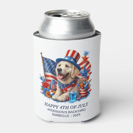 Hond Patriottische Top Hat Rood Wit Blauw Sterren  Blikjeskoeler (Blikje Voorkant)