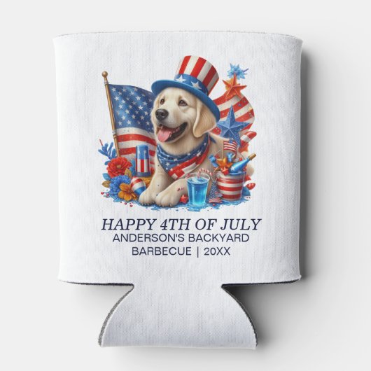 Hond Patriottische Top Hat Rood Wit Blauw Sterren  Blikjeskoeler (Achterkant)