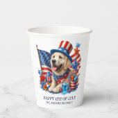 Hond Patriottische Top Hat Rood Wit Blauw Sterren  Papieren Bekers (Achterkant)