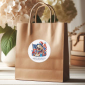 Hond Patriottische Top Hat Rood Wit Blauw Sterren  Ronde Sticker