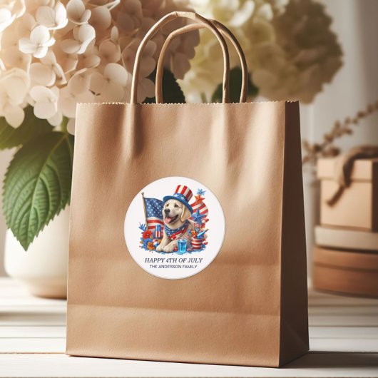 Hond Patriottische Top Hat Rood Wit Blauw Sterren  Ronde Sticker