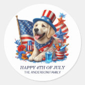 Hond Patriottische Top Hat Rood Wit Blauw Sterren  Ronde Sticker (Voorkant)