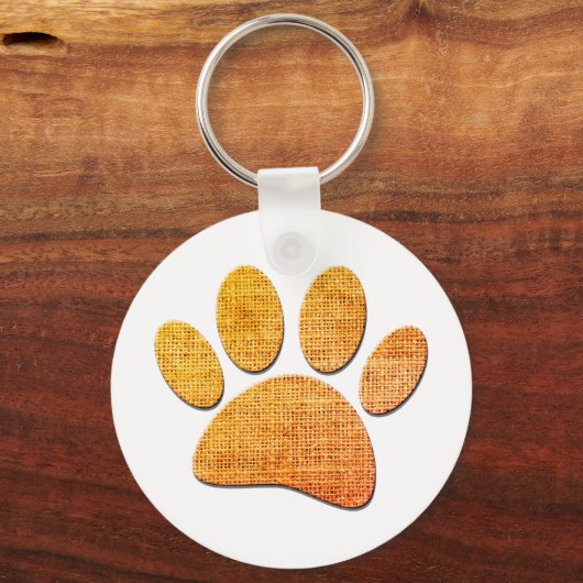 Hond Paw Burlap Aged Print Sleutelhanger (Achterkant)