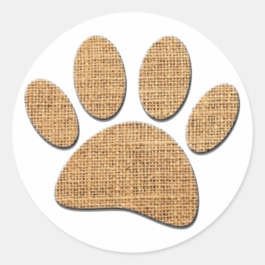 Hond Paw Burlap Print Ronde Sticker (Voorkant)