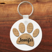 Hond Paw Burlap Print Sleutelhanger (Achterkant)