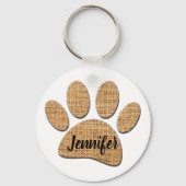 Hond Paw Burlap Print Sleutelhanger (Achterkant)