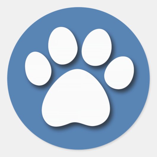 Hond Paw Print Blauwe Achtergrond V01 Ronde Sticker (Voorkant)