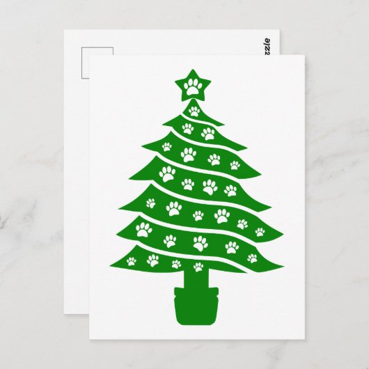 Hond Paw Print Groene Kerstboom Briefkaart (Voorkant / Achterkant)