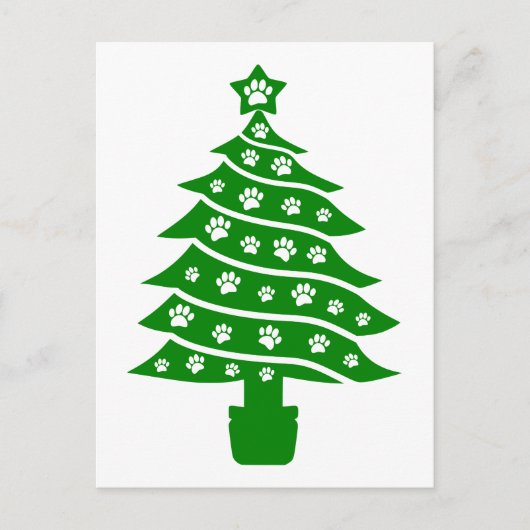 Hond Paw Print Groene Kerstboom Briefkaart (Voorkant)