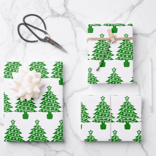 Hond Paw Print Groene Kerstboom Inpakpapier Vel (Voorkant)