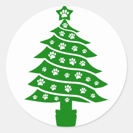Hond Paw Print Groene Kerstboom Ronde Sticker (Voorkant)