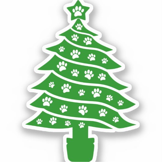 Hond Paw Print Groene Kerstboom Sticker (Voorkant)