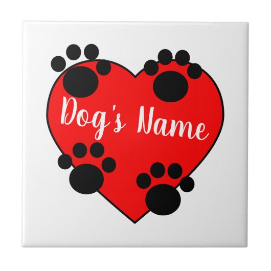 Hond Paw Print Liefde Met Aangepaste Naam Tegeltje (Voorkant)