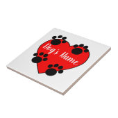 Hond Paw Print Liefde Met Aangepaste Naam Tegeltje (Zijkant)