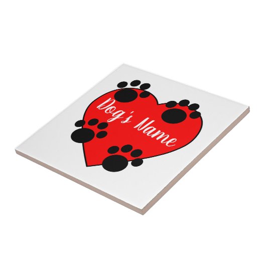 Hond Paw Print Liefde Met Aangepaste Naam Tegeltje (Zijkant)