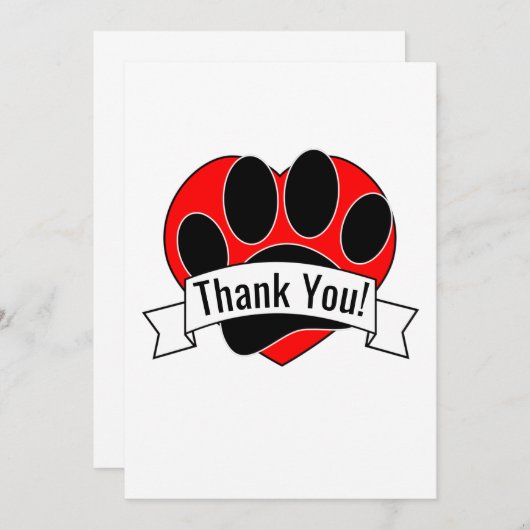 Hond Paw Print Rode Hart Banner Dank u Bedankkaart (Voorkant / Achterkant)