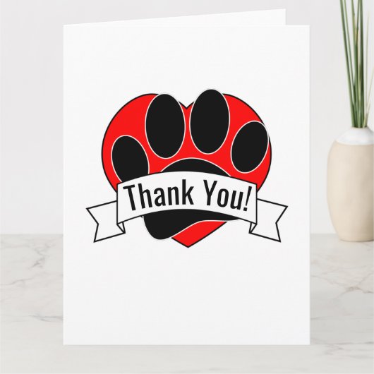 Hond Paw Print Rode Hart Banner Dank u Bedankkaart (Voorkant)
