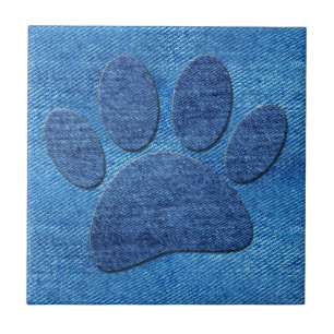 Hond Pawprint Blauw Denim Pint Tegeltje