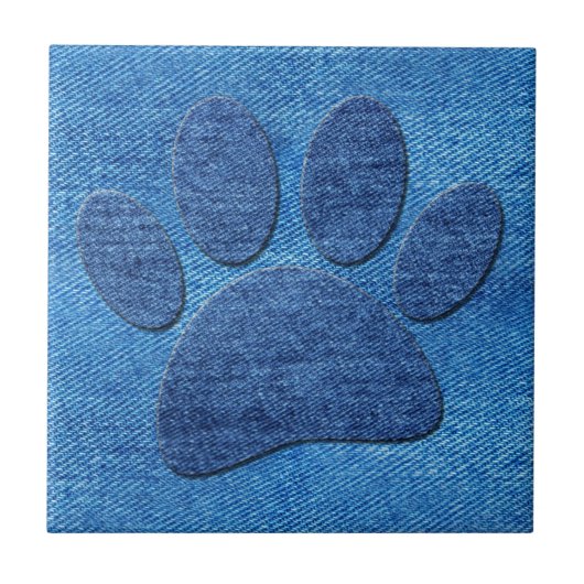 Hond Pawprint Blauw Denim Pint Tegeltje (Voorkant)