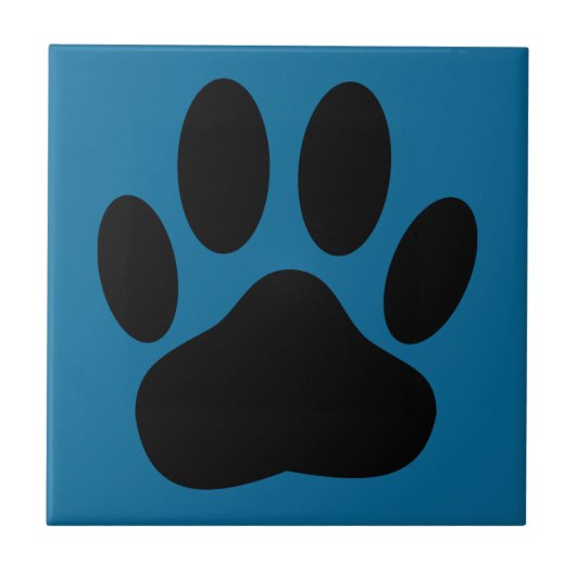 Hond Pawprint Blauwe Achtergrond Tegeltje (Voorkant)