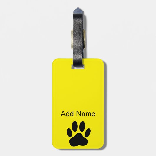 Hond Pawprint Helder Geel Bagagelabel (Achterkant verticaal)