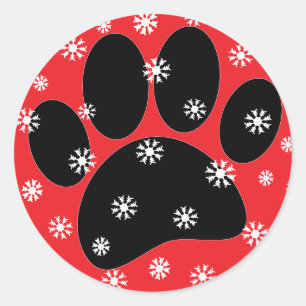 Hond Pawprint Kerst Sneeuwvlokken Custom Ronde Sticker