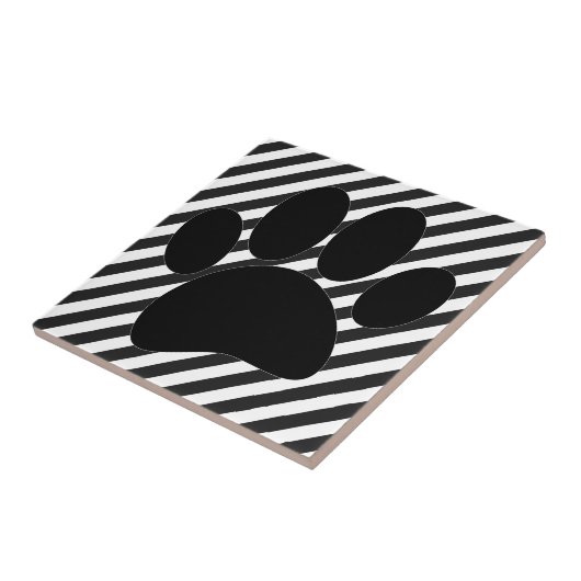 Hond Pawprint Zwart Witte Strepen Tegeltje (Zijkant)