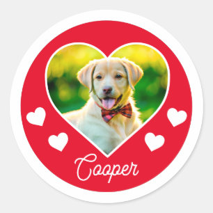 Hond Pet Foto Hart Gepersonaliseerde Kerstmis Ronde Sticker