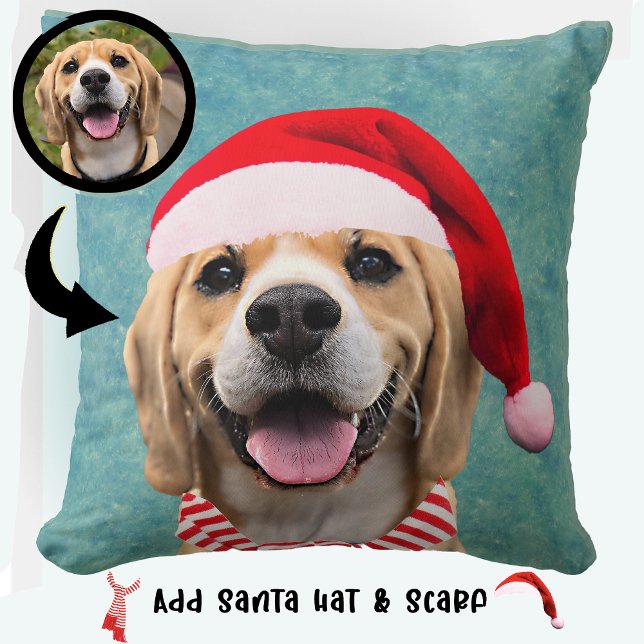 Hond Pet Foto met Digitale Santa Hat Sjaal Gift Kussen (Creator heeft geüpload)
