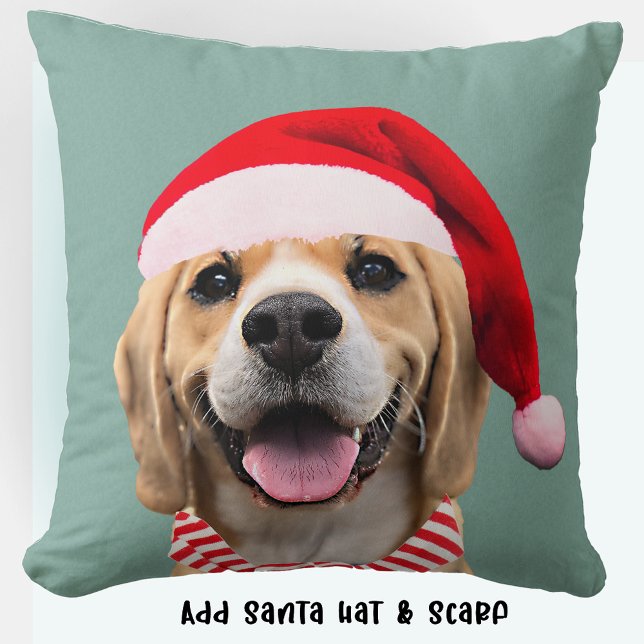 Hond Pet Foto met Digitale Santa Hat Sjaal Gift Kussen (Creator heeft geüpload)