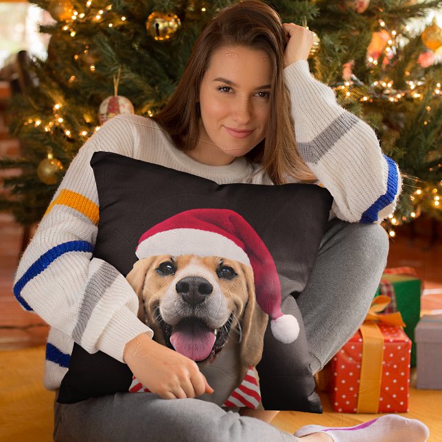 Hond Pet Foto met Digitale Santa Hat Sjaal Gift Kussen (Creator heeft geüpload)