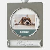 Hond Pet Foto Minimalist Vrolijk Kerstfeest Verzilverd Banner Ornament (Voorkant)