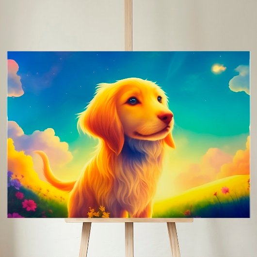 Hond Pet Kleurrijke Meadow Sky Zomer Dieren Canvas Afdruk